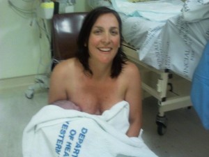 Proud Keri-Lynn after giving birth to her 4145gm son naturally